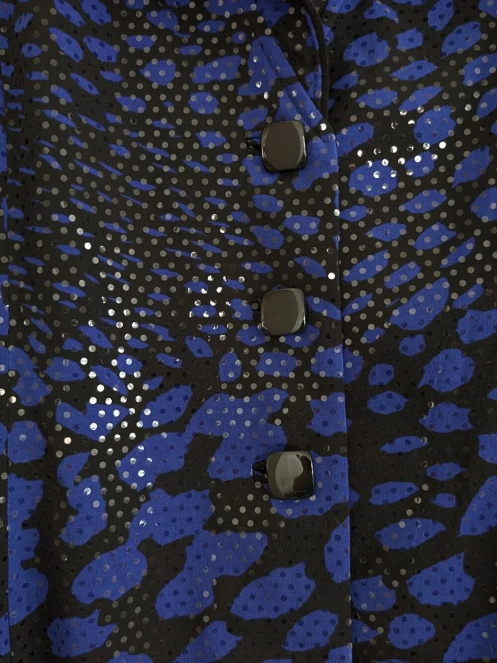 CLARA SUN WOO Jacket L Blue Black Sequin Button Shine Evening Designer - Picture 5 of 10